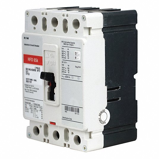 Eaton HFD3070 Molded Case Circuit Breaker, 70 A, 600V AC, 3 Pole, Free Standing Mounting Style, HFD Series - KVM Tools Inc.KV46MX75