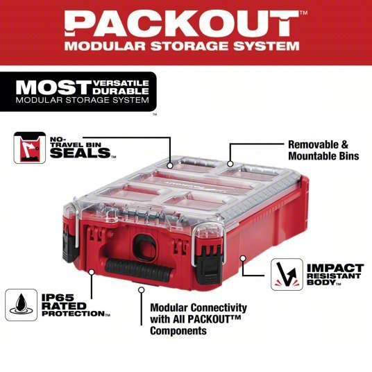 Milwaukee 48-22-8435 Tool Case 9 7/8 in Wd, 15 1/4 in Dp, 4 5/8 in Ht, Plastic, 5 Compartments, Red - KVM Tools Inc.KV488A60