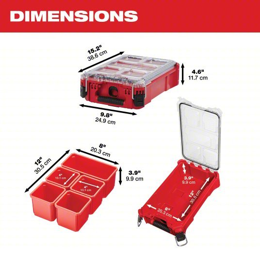 Milwaukee 48-22-8435 Tool Case 9 7/8 in Wd, 15 1/4 in Dp, 4 5/8 in Ht, Plastic, 5 Compartments, Red - KVM Tools Inc.KV488A60