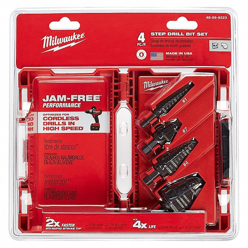 Milwaukee 48-89-9223 Step Drill Bit Set, High Speed Steel, Black Oxide, 4-Piece - KVM Tools Inc.KV19RK84