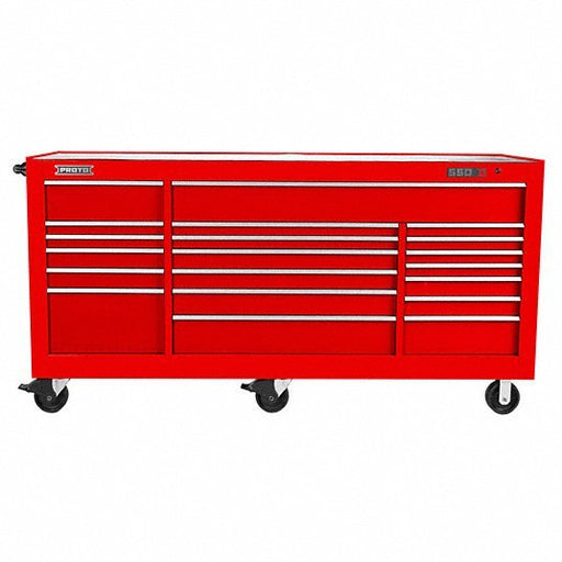 Proto J558846-18RD Rolling Tool Cabinet Gloss Red, 88 1/4 in W x 27 in D x 46 3/8 in H, Red, Ball Bearing, Keyed - KVM Tools Inc.KV48UY58