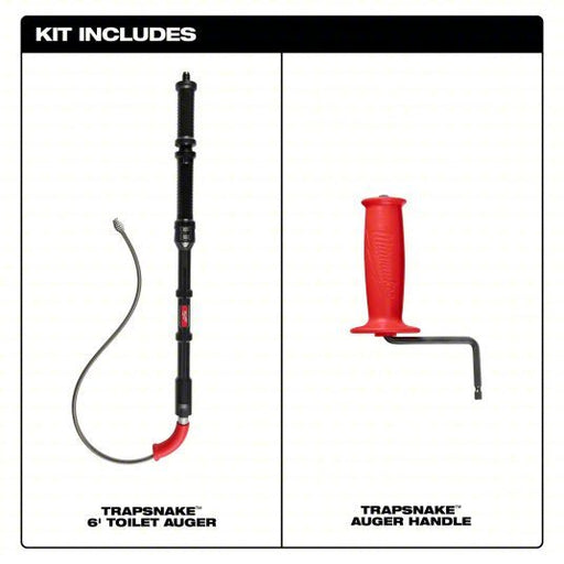 Milwaukee 49-16-3576 Toilet Auger 6 ft Cable Lg, 1/2 in Cable Dia, Bulb Head, For Toilets Fixture Type - KVM Tools Inc.KV801NJ1