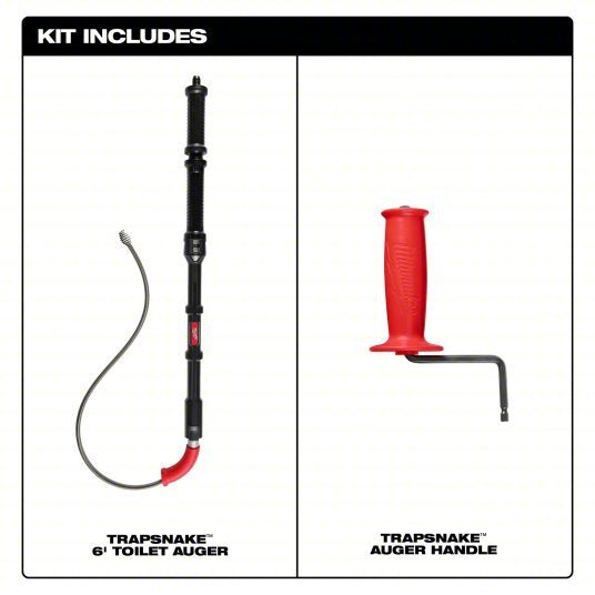 Milwaukee 49-16-3576 Toilet Auger 6 ft Cable Lg, 1/2 in Cable Dia, Bulb Head, For Toilets Fixture Type - KVM Tools Inc.KV801NJ1