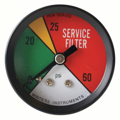 Winters PEM1401-CD Pressure Gauge, Green/Yellow/Red, 0 to 60 psi, 1 1/2 in Dial, 1/8 in NPT Male - KVM Tools Inc.KV491G22