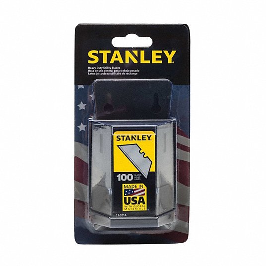 Stanley 11-921A 2-7/16 in. x 3/4 in. x 0.03125 in. Steel 2-Point Utility Blade (100-Pack) - KVM Tools Inc.KV4A805