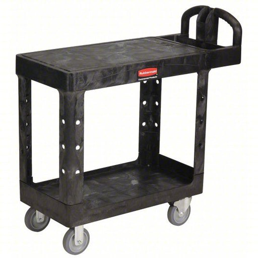 Rubbermaid FG450500BLA Utility Cart with Deep Lipped & Flush Plastic Shelves Black - KVM Tools Inc.KV4ACA3