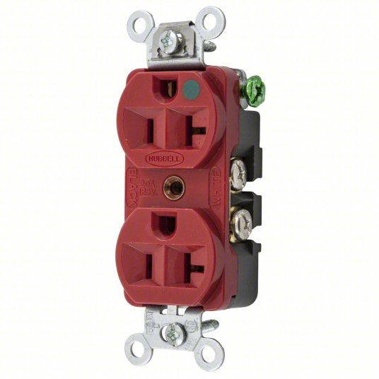 Hubbell HBL8300HRED Receptacle 5-20R, 20 A, 125V AC, Red, 2 Poles - KVM Tools Inc.KV4D059