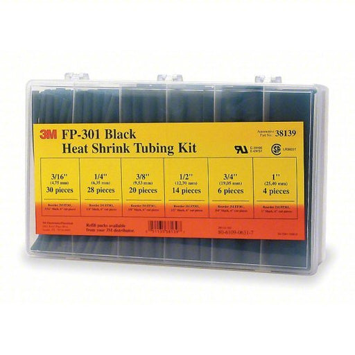 3M FP301-3/16 TO 1-BLACK-5-102 PC KITS Heat Shrink Tubing Kit 102 Pieces, 1/2 in/1/4 in/1 in/3/16 in/3/4 in/3/8 in, 2:1, 6 in - KVM Tools Inc.KV4NU24