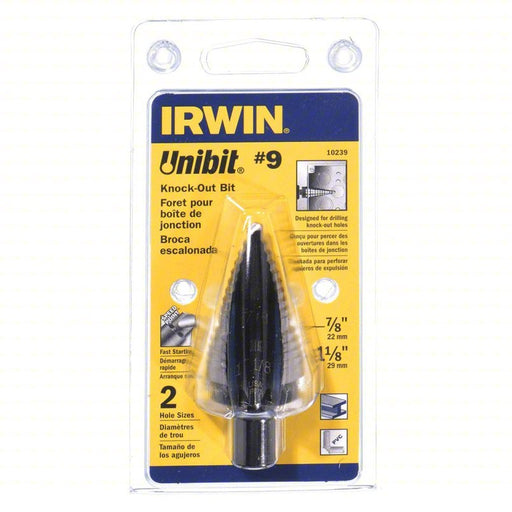 Irwin 10239 Step Drill Bit 2 Hole Sizes, 7/8 in to 1 1/8 in, 1/4 in Step Increments, Black Oxide Finish - KVM Tools Inc.KV4XK52