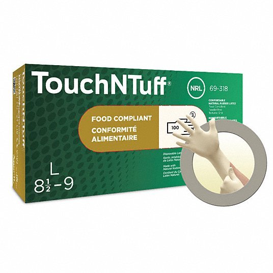 Touchntuff 69-318 Lightweight Latex Exam Gloves, Natural Rubber Latex, Powder Free, Natural, 100 PK - KVM Tools Inc.KV4XT04