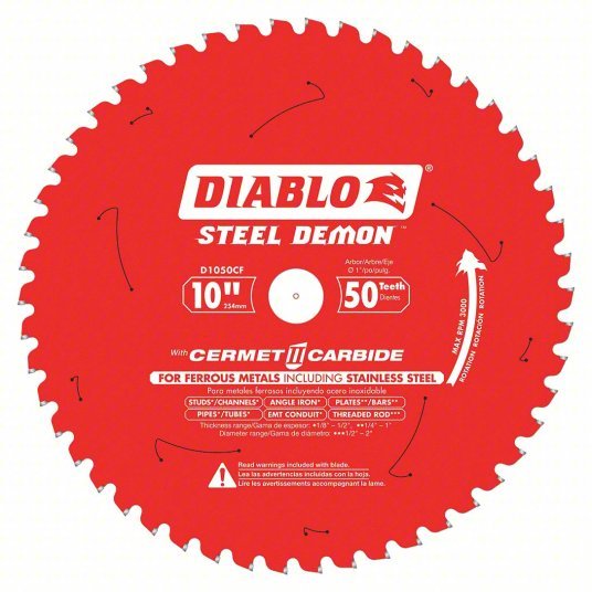 Diablo D1050CF Circular Saw Blade 10 in Blade Dia., 50 Teeth, 0.083 in Cut Wd, 1 in Arbor Size, Solid Stock - KVM Tools Inc.KV52XF50