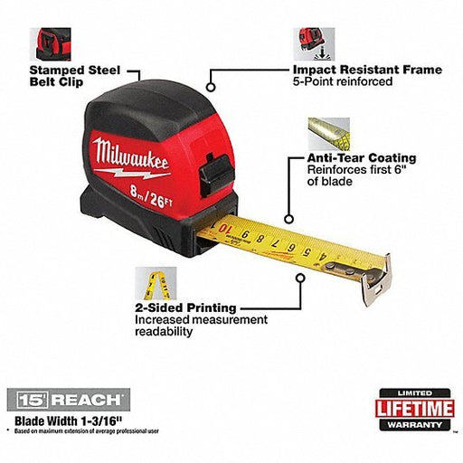 Milwaukee 48-22-0425 25 ft Tape Measure, 1 1/8 in Blade - KVM Tools Inc.KV55ED55