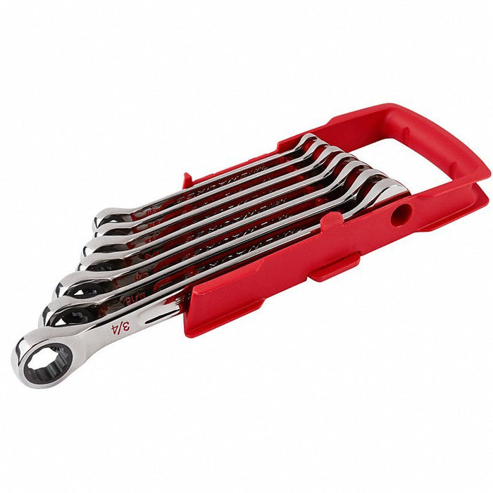 Milwaukee 48-22-9406 Ratcheting Combination Wrench Set, SAE, 3/8 in to 3/4 in Head Sizes, 12 Points, 7-Piece - KVM Tools Inc.KV55MN29