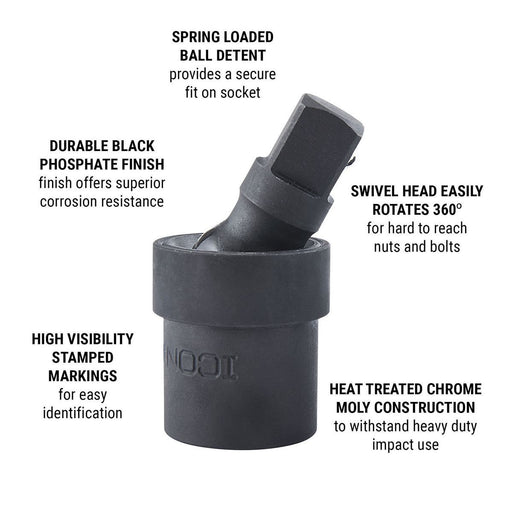Icon 56697/IA23U-2 3/8 in. & 1/2 in. Professional Impact Universal Joint Adapter Set, 2 Piece - KVM Tools Inc.KVHF56697