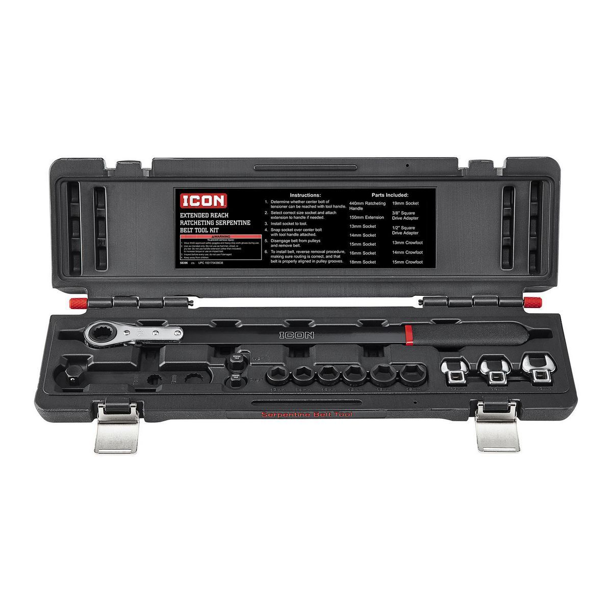 Icon 58396/MT131 ExtendedReach Ratcheting Serpentine Belt Tool Kit