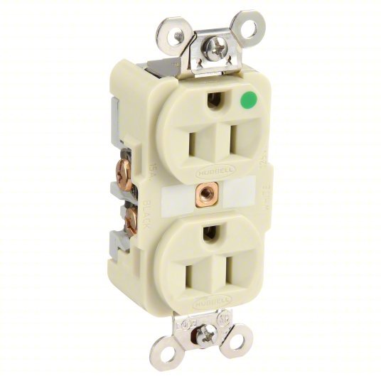 Hubbell HBL8200I Receptacle Duplex, 5-15R, 15 A, 125V AC, Ivory, 2 Poles, Hospital Grade Fed. Spec., Screw Terminals - KVM Tools Inc.KV5A078