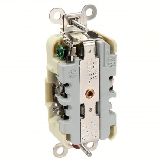 Hubbell HBL8200I Receptacle Duplex, 5-15R, 15 A, 125V AC, Ivory, 2 Poles, Hospital Grade Fed. Spec., Screw Terminals - KVM Tools Inc.KV5A078