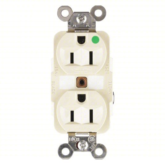 Hubbell HBL8200I Receptacle Duplex, 5-15R, 15 A, 125V AC, Ivory, 2 Poles, Hospital Grade Fed. Spec., Screw Terminals - KVM Tools Inc.KV5A078