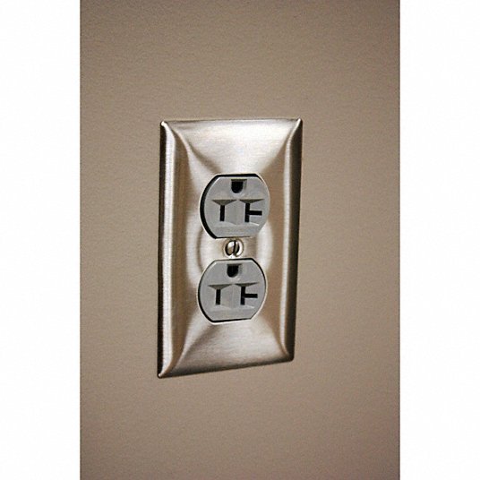 Hubbell SS8 Duplex Receptacle Wall Plate, Vertical, Standard Size, 1 Gang, Stainless Steel, Brushed, Silver - KVM Tools Inc.KV5C228