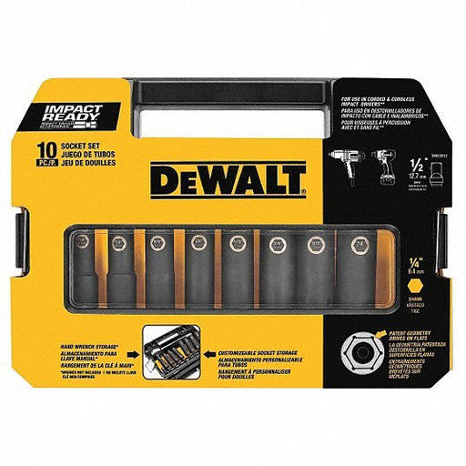 Dewalt DW22812 Impact Socket Set: 1/2 in Drive Size, 10 Pieces, 7/16 in to 7/8 in Socket Size Range - KVM Tools Inc.KV5XFA3