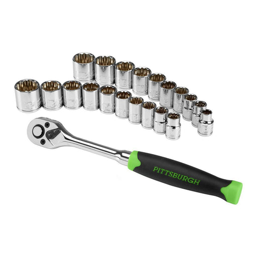 Pittsburgh 61954 3/8 in. Drive SAE and Metric High Visibility Socket Set, 21-Piece - KVM Tools Inc.KVHF61954