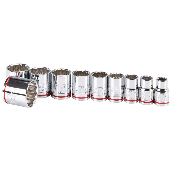 Quinn 64211 3/8 in. Drive SAE Chrome Socket Set, 10-Piece — KVM Tools Inc.