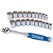 Quinn 64536 3/8 in. Drive SAE and Metric Chrome Socket and Ratchet Set, 21-Piece - KVM Tools Inc.KVHF64536