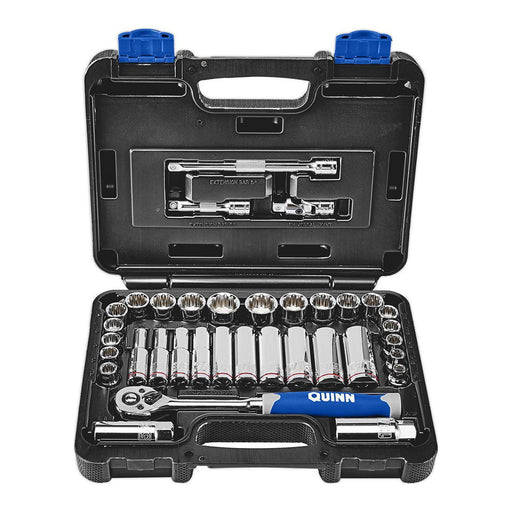 Quinn 64555 3/8 in. Drive SAE and Metric High Visibility Socket Set, 35-Piece - KVM Tools Inc.KVHF64555