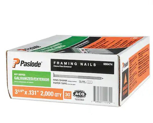 Paslode 650474 Collated Framing Nail, 3-1/4 in L, Hot Dipped Galvanized Plus, Offset Round Head - KVM Tools Inc.KV60RA84