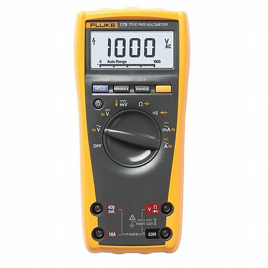 Fluke FLK-179/CWG Digital Multimeter, 1,000 Max. AC Volts, 1,000 Max. DC Volts, 10 Max. AC Amps, 10 Max. DC Amps - KVM Tools Inc.KV6MR10