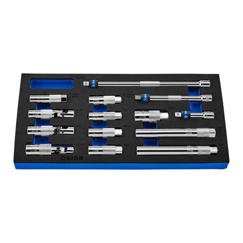 Quinn 70168 3/8 in. Drive SAE and Metric Spark Plug Socket Set, 14-Piece - KVM Tools Inc.KVHF70168
