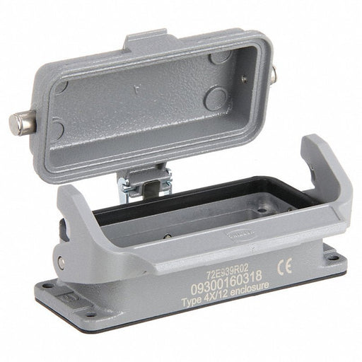 Harting 09300160318 Rectangular Connector Housing Size 16 B, Bulkhead Mount, Gray, Aluminum Die-Cast, IP65 - KVM Tools Inc.KV793XW8