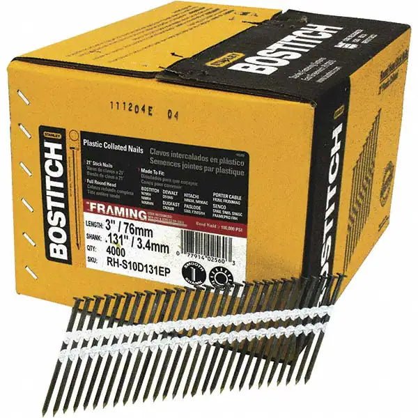 Bostitch RH-S10D131EP Framing Nails, Round Head, 21-Degree, Plastic Collated, 3 In x .131 In, 4000PK - KVM Tools Inc.KV85357390