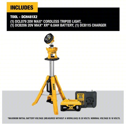 Dewalt DCL079R1 Cordless Tripod Light 20V MAX, Battery Included, 3,000 lm Max., 3 Modes, 88 in Max. Ht - KVM Tools Inc.KV423K72