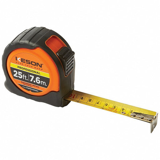 Keson PGPRO10M25V Tape Measure Inch/Engineer's Scale, Nonmagnetic Single Hook Tip, Plastic with Rubberized Grip - KVM Tools Inc.KV787PH4
