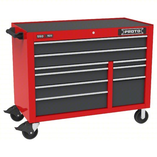 Proto J555041B-9SG Rolling Tool Cabinet, Gray/Red, 9 Drawers - KVM Tools Inc.KV808JZ9